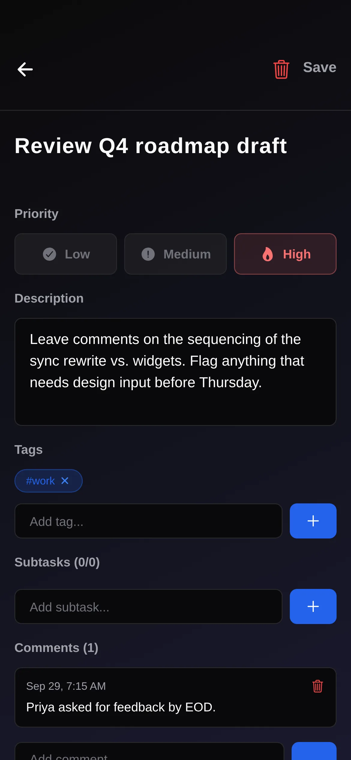 Task detail