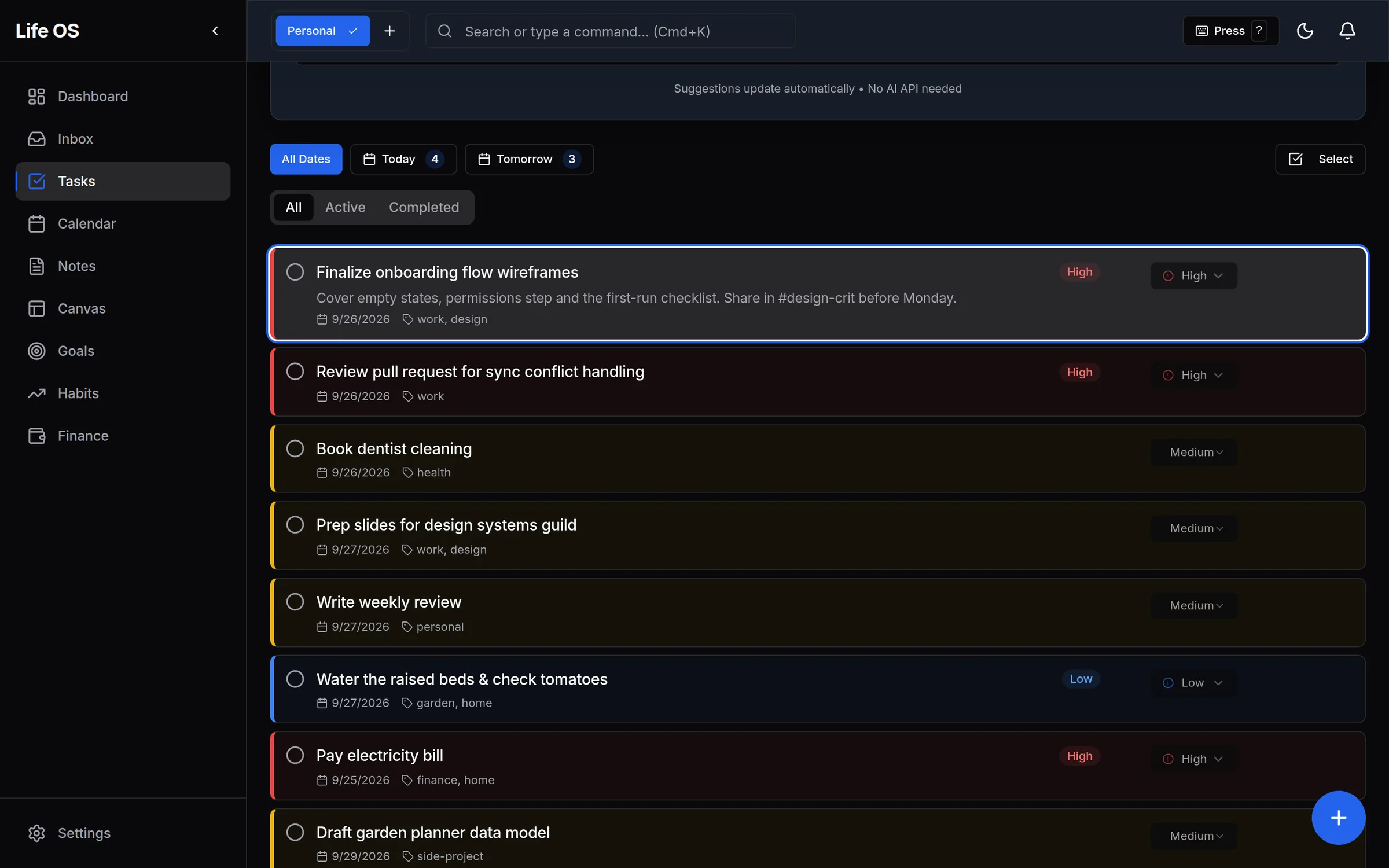 Keyboard-first tasks
